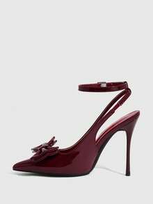 CUCCOO SZL 女士深红色时尚经典简约搭扣通勤办公休闲细高跟鞋 - 酒紅色 - 查看 4