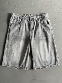 StoneGrade Men's Straight Leg Embroidered Denim Shorts Shorts With Vintage Written On Them For Men - Light Grey - View 3