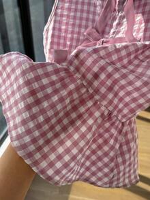 Comfortcana Camisa de mujer tejida a cuadros rosas con raíz de loto - Rosa vieja - Ver 3