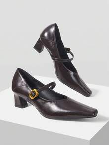 Mnmlis New Spring And Autumn Temperament Socialite Style Women's Shoes, Retro Word With Small Heels - Caramel Brown - View 5