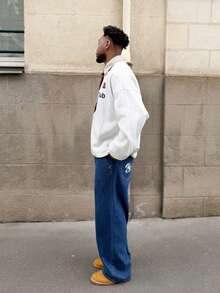 Heavens Edit Men's Casual Everyday Letter Print Loose Wide-Leg Jeans - Medium Wash - View 5