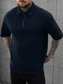 Manfinity CasualCool Camisa polo de hombre con diseño de patchwork, de moda y versátil para uso diario - Azul Marino - Ver 6