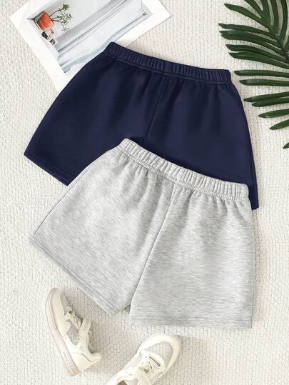 2pcs/Set Tween Girls Casual Solid Color Knit Wide Leg Shorts,Kids