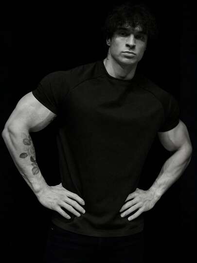 RISE LYT Boyfriend Style Men Solid Raglan Sleeve Sports Tee Workout Tops Workout Tops Compression Shirt , Black Gym Shirt, Gym Tee, Fitted Short Sleeve Active Tops Workout Tops Breathable Compression Shirt Men