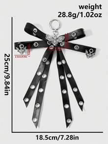 ROMWE Goth 1 Y2k朋克复古甜美酷炫个性化暗黑风哥特黑色皮革金属铆钉透气眼孔双层蝴蝶结古银色吸血蝙蝠翅膀飞蛾装饰DIY钥匙扣包包挂件，适合女孩和女士日常佩戴，节日礼物 - 黑色-23 - 查看 3