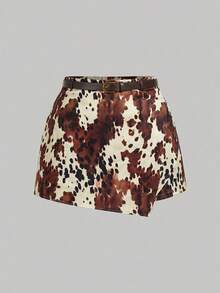SHEIN MOD Váy quần nữ cỡ lớn dáng bất đối xứng - màu nâu - Xem 1