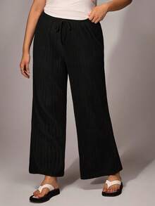 Lowkey Lull 2pcs Simple Solid Color Ultra-Soft Thin Rib Fabric Loose Casual Slimming Plus Size Straight Leg Cozy Pants, Spring/Autumn, Fall Winter Clothes - Multicolor - View 7