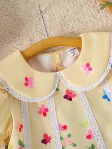 Elladie kids Vestido de verano casual de uso diario y vacacional para niña con cuello bordado con flores - Amarillo - Ver 4