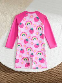 SHEIN 女童动物印花长袖连体泳衣，可爱动物园图案，防晒，夏季 - 彩色 - 查看 2