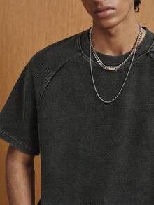 TOKVUE Men's Casual Retro Washed Waffle T-Shirt, Summer - Black - View 3