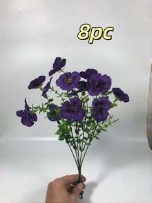 8束人造蝴蝶兰和13.78英寸丝质紫色三色堇，抗紫外线仿真花，适合户外家居花园、门廊、露台装饰 - 紫色 - 查看 11