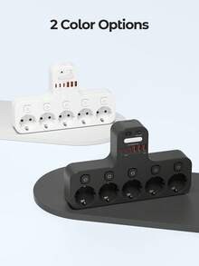 Teckwe 5孔牆壁插座擴展器，附6個USB充電埠(3C+3A)，壁掛式電源接線板，含手機置物架與開關，家用多功能插頭轉接器 - 查看 6