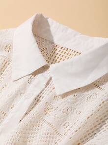 DAZY 女士宽松翻领镂空衬衫 - 白色 - 查看 10