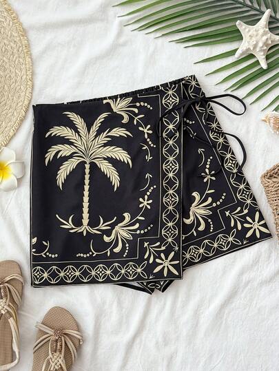 Travachic Váy/quần dài buộc dây bên hông họa tiết cây cọ dành cho nữ, thích hợp cho kỳ nghỉ.