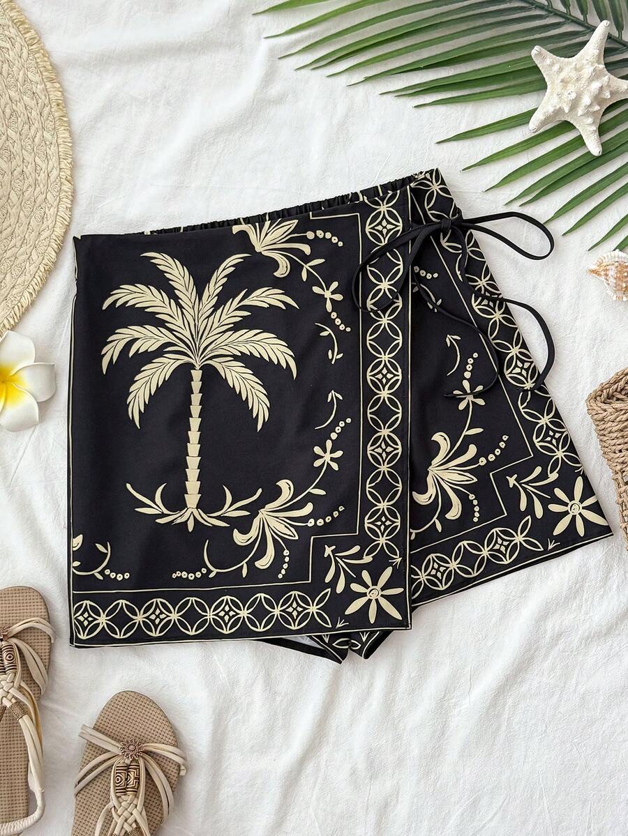 Travachic Váy/quần dài buộc dây bên hông họa tiết cây cọ dành cho nữ, thích hợp cho kỳ nghỉ. - Nhiều màu - Xem 1