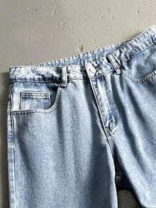 GALLERY FADE Quần jean nam cotton dáng rộng có túi xéo rộng thùng thình dài giặt vận động viên trượt băng Jean Cargo trơn màu xanh nhạt đi chơi Y2K - Rửa nhẹ - Xem 5