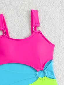 Tween Girl Colorblock Cutout One-Piece Swimsuit Swimwear For Teenagers Girls Cute Bathing Suits For Girls Bathing Suit For Tweens Beach Wear For Girls Bathing Suits For Teens Full Coverage - Multicolor - View 3