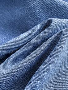 SHEIN Bộ jumpsuit denim ống rộng siêu dài, cổ yếm, hở lưng, buộc dây dành cho nữ - Màu xanh lam - Xem 6