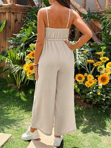SHEIN Mono de maternidad de unicolor minimalista y casual - Caqui - Ver 2
