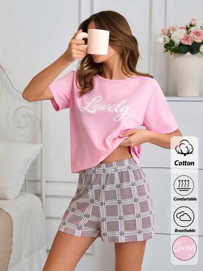 SHEIN Lovely Pretty In Pink Short Sleeve And Shorts Lounge Set – Short Sleeve Sleepwear