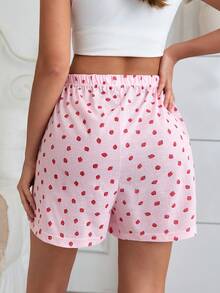 SHEIN Women's 2 Packs Ribbed Knit Heart Print Sleep Shorts Elastic Waist Pajama Bottoms - Pink - View 4