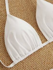 Swim Vcay Bộ bikini 3 mảnh màu trơn gợi cảm, thanh lịch dành cho nữ cỡ lớn, kiểu dáng bohemian, cổ yếm, tam giác, thích hợp cho kỳ nghỉ hè ở bãi biển. - trắng - Xem 3