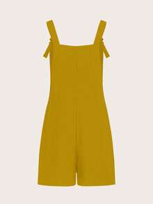 Chiquease Summer Casual Solid Color Romper With Pockets - Mustard Yellow - View 2
