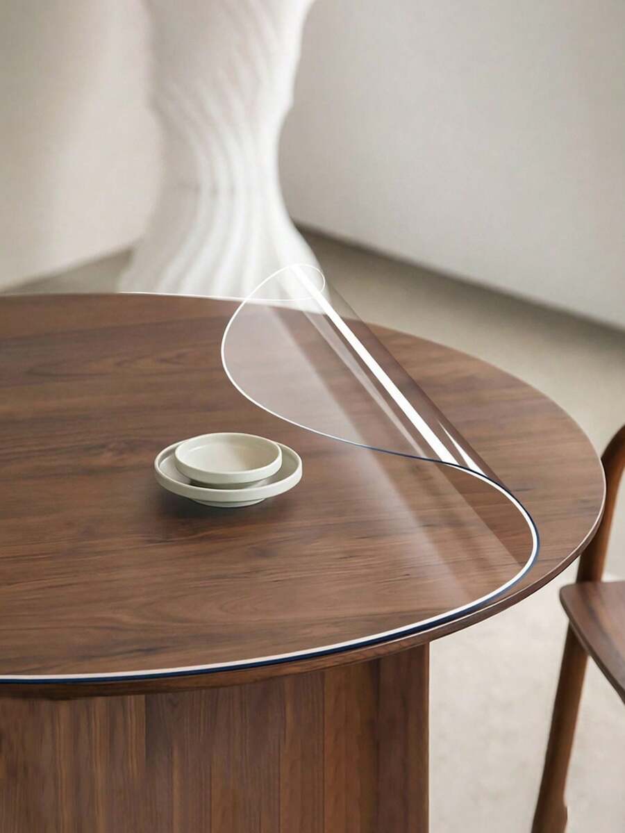 Round Transparent PVC Tablecloth, 1.0mm Thickness, High-Quality PVC Tabletop Cover, Anti-Shrink Surface, Customizable Cutting (Fits Dining Table, Desk, Kitchen, Floor Like Handmade), Round Tablecloth, Dining Table Cloth, Party Tablecloth, Round Table Cover, Dining Table Cover, Autumn Tablecloth, Tablecloth Fabric, Dining Table Cover, Christmas Tablecloth. - White - View 1