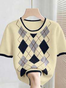 Franclia Nueva blusa de punto holgada y minimalista para uso casual y de tránsito, para primavera/otoño - Beis - Ver 3