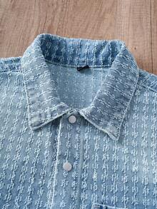 Manfinity Joysei 男士休闲牛仔街头风钩针蓝色牛仔套装 - 中等水洗藍 - 查看 3