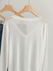 Calvaya Plus Size Women V-Neck Single-Breasted Casual Versatile Daily Wear Long Sleeve Cardigan Fall - White - View 3
