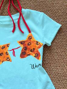 Glimmora Women's Regular Fit Bikini Print Round Neck Short Sleeve T-Shirt - Blue - View 5