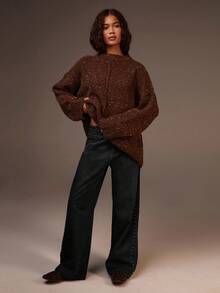 Athîral 女士铆钉直筒宽松牛仔裤，带腰带环 - 黑色 - 查看 3