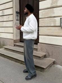 Heavens Edit 男士针织休闲宽松长袖套头衫，时尚街头潮流秋冬字母刺绣撞色领口卫衣，适合送给朋友、丈夫、男朋友的礼物 - 白色 - 查看 5