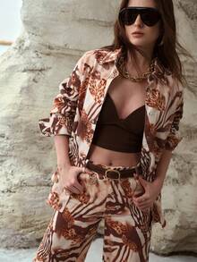 MOTF PREMIUM WOMEN'S PRINTED DENIM SHIRT, SPRING/SUMMER - Brown - View 3