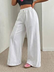 CasuGlow Women's Loose Front Seam Detail Sweatpants - White - View 2