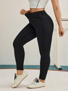 EMERY ROSE Plus Solid Skinny Ankle Pants Women Spring Summer Pant - Black - View 4