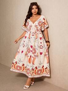 Elaquor Plus Size Tropical Print Casual Vacation Dress Women's Summer Dresses Women Casual Dresses Resort Wear Women Vacation Dress Picnic Dresses For Women - Multicolor - View 4