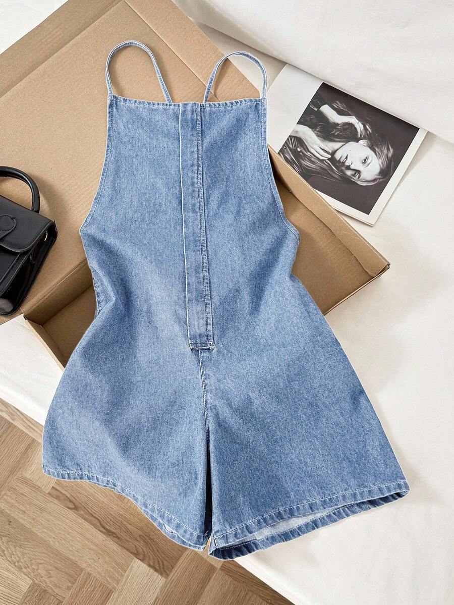Comfortcana Bộ áo liền quần denim thường ngày dành cho nữ cỡ lớn - Rửa nhẹ - Xem 1