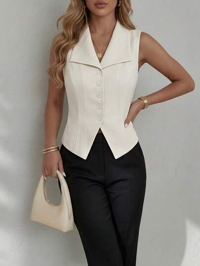 SHEIN Glamour Women's Solid Color, Simple Everyday Sleeveless Blazer