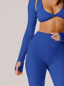 Aralina Leisurewear Crop Active Shrug With Thumb Detail And Bag - Royal Blue - View 3