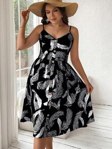 Ceyna Vestido de tiras finas con estampado de plumas para tallas grandes - Multicolor - Ver 5