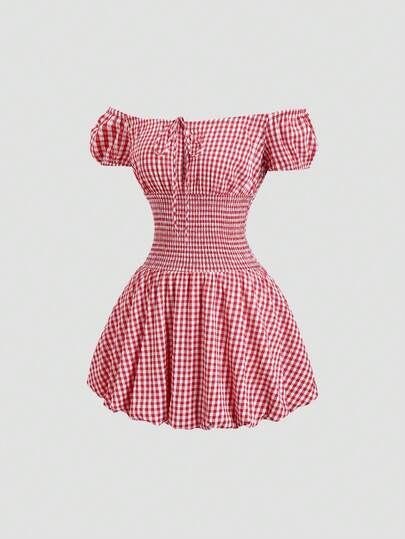 Sweetra Đầm đỏ mới dành cho nữ, thích hợp cho kỳ nghỉ hè, nghỉ mát biển, các mùa xuân/hè/thu/đông, dự tiệc, đi làm, dạo phố hàng ngày, ngọt ngào, dễ thương, tinh nghịch, xếp nếp, trễ vai, nơ, họa tiết hoa, đầm ngắn.