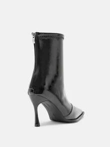 Bholvia Sepatu Bot Pendek Hak Tinggi Ujung Lancip Gaya Eropa dan Amerika Terbaru 2026, Sepatu Bot Ankle Patchwork Slim Fit, Sepatu Bot Pendek Cokelat Retro, Hak Kitten - Hitam - View 4