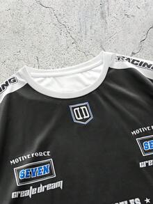 EVRINFINITE 1 Áo thun nam phong cách đường phố thường ngày, chất liệu vải dệt kim polyester, cổ tròn, in họa tiết, dáng regular fit, áo mùa hè, áo bóng đá mùa hè. - màu đen - Xem 3