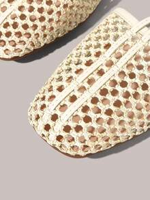 Styleloop 女士鞋履 假日风编织鞋 面条带女士平底鞋 假日风穿搭 波西米亚风穿搭 美式复古风 波西米亚风 西部风 音乐节穿搭 派对穿搭 平底女鞋 - 米白色 - 查看 4