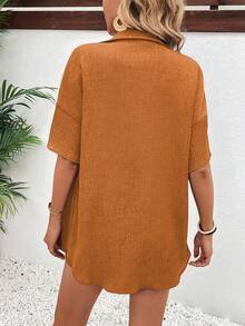 SHEIN Holidaya 女士开襟羊毛衫衬衫和短裤两件套 - 黃色 - 查看 2