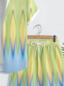 VIVINTIMO 男士几何渐变印花衬衫套装，适合休闲外出、约会、海岛度假，尽享快乐 - 彩色 - 查看 6