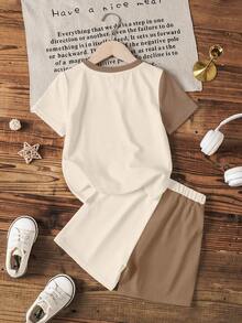 TOM & JERRY X SHEIN Young Boys Colorblock Round Neck Short Sleeve Cute Cartoon T-Shirt Set - White - View 2