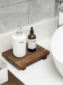 Wooden Base Riser, Cosmetic Storage Rack, Farmhouse-Style Soap Dish For Bathroom, Kitchen Countertop Decoration For Cosmetics, Bottles, Plants, Jewelry, Candles, And Guest Display. Bathroom Accessories - Multicolor - View 3